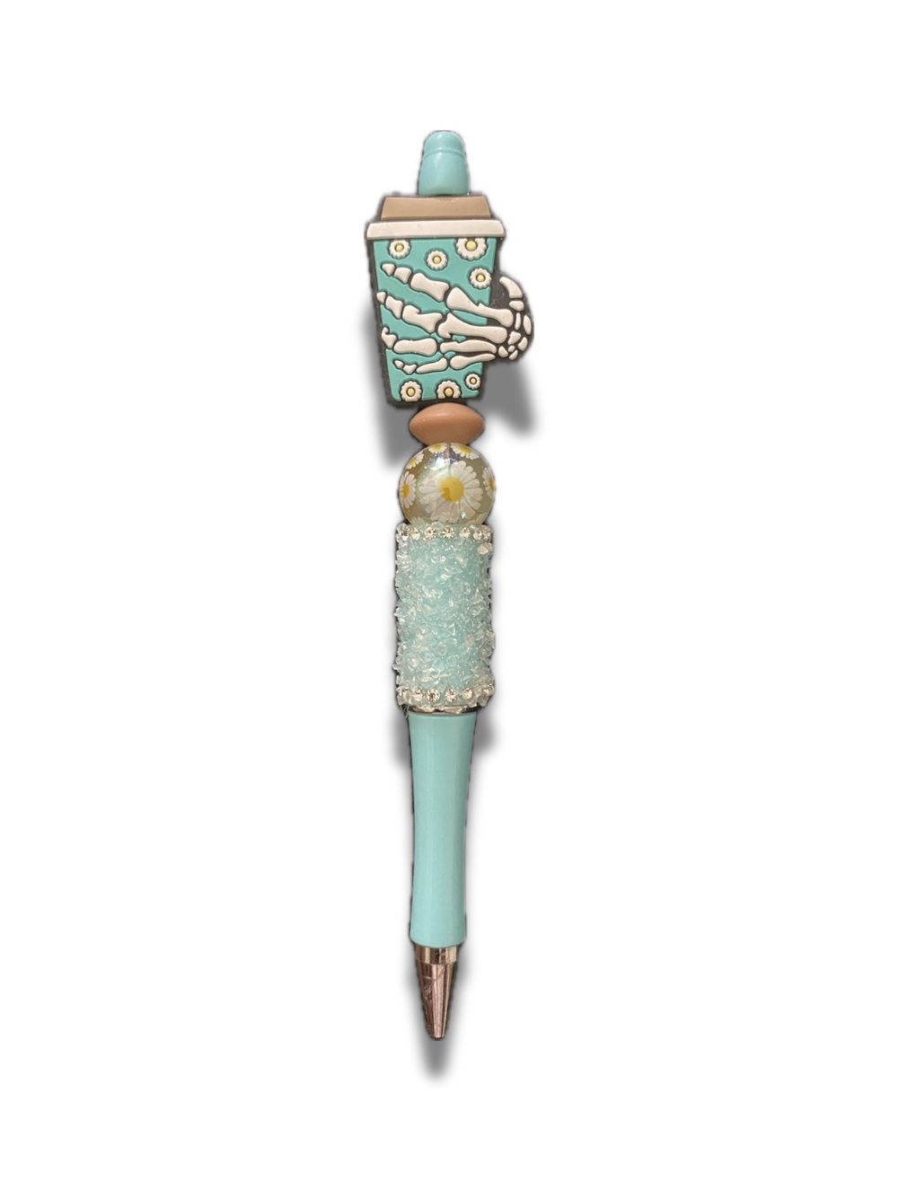 Aqua Floral Bead-Embellished Decorative Pen - Unbranded